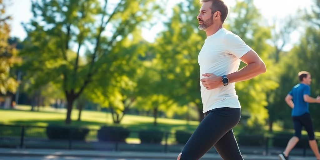 Diabetic person exercising outdoors in a sunny park.