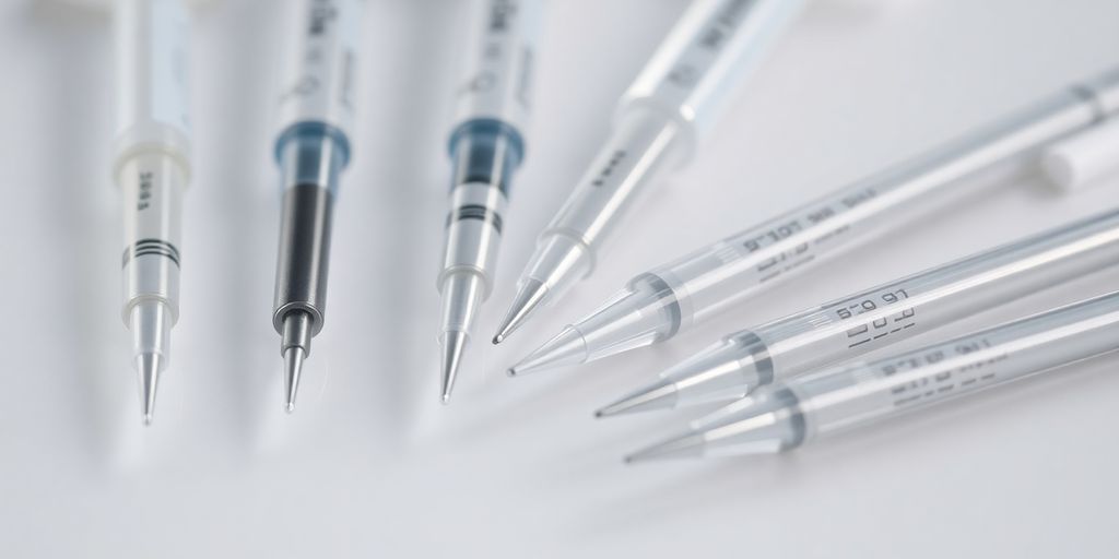 Close-up of assorted diabetic needles for insulin therapy.