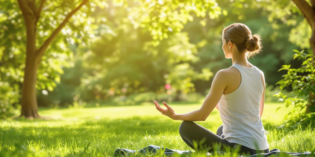 Person practicing yoga in a peaceful outdoor setting.